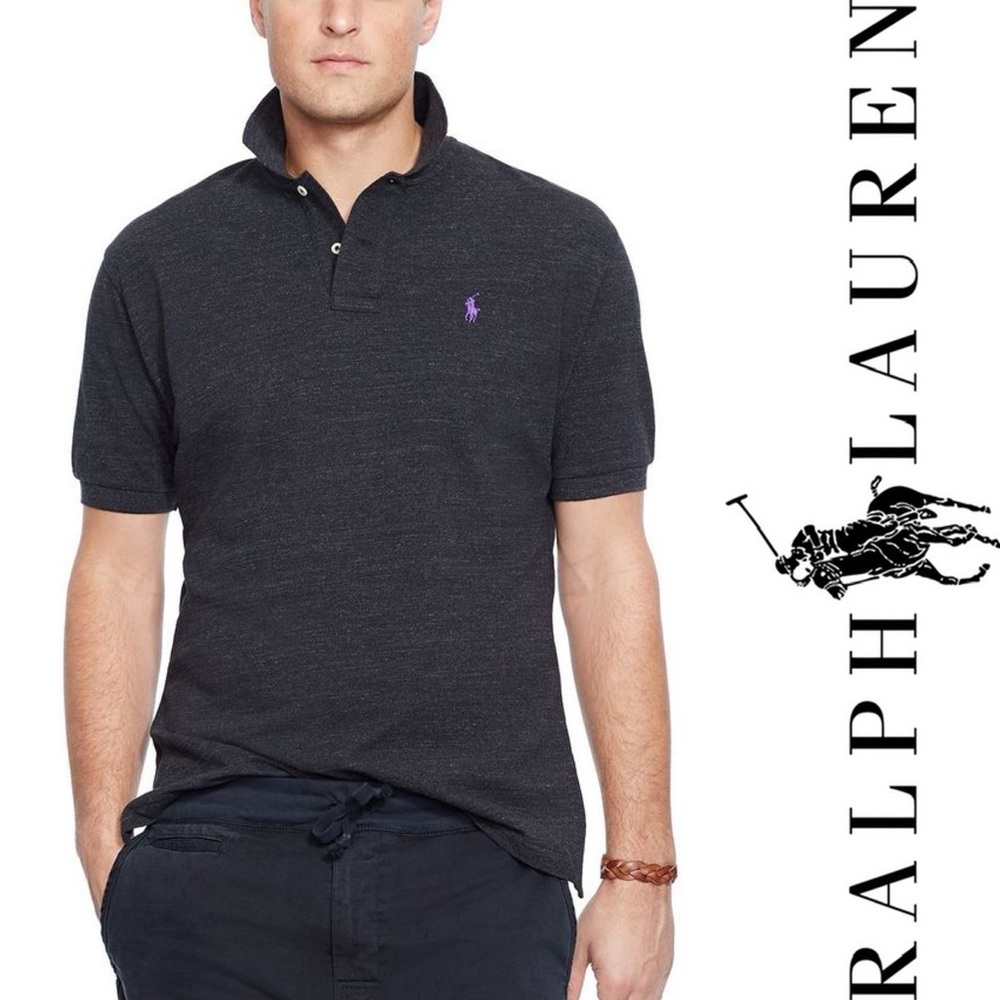 POLO RALPH LAUREN Classic Fit Mesh Polo Black Marl Heather XXL Tall